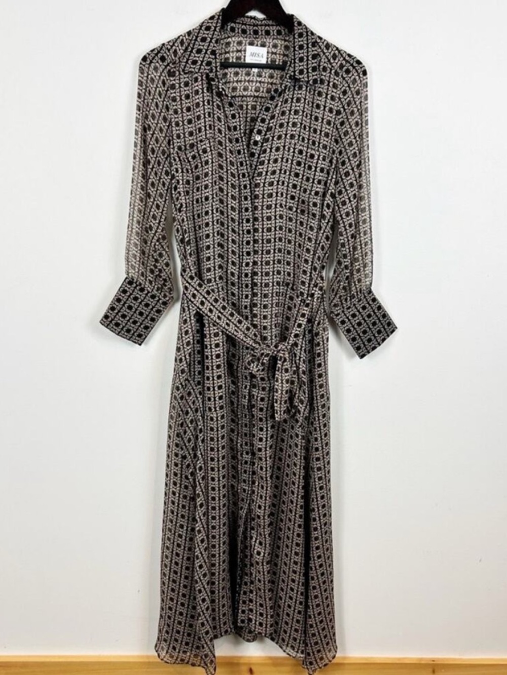 MISA Los Angeles Ines Dress Size Small Black & Cream Geometric